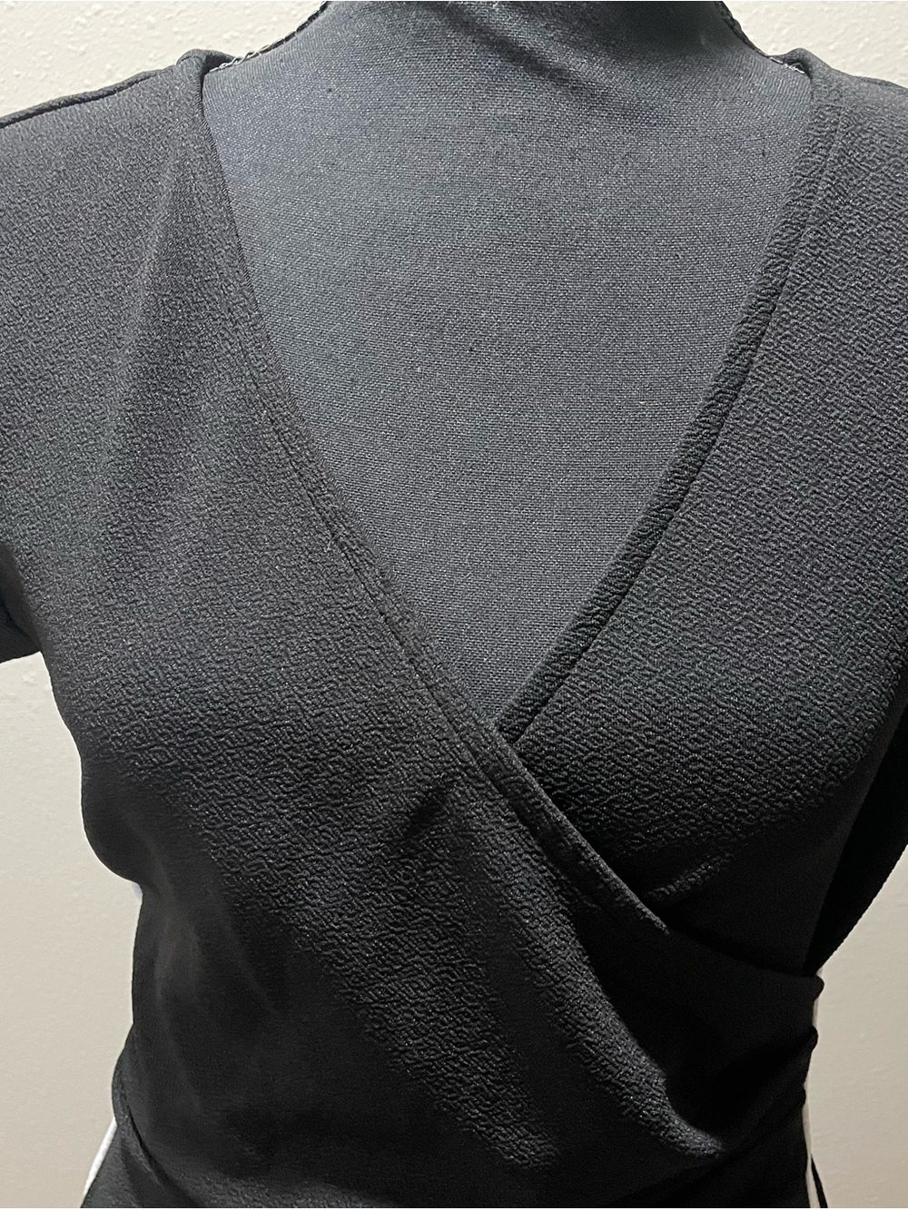 Almost Famous Black Mini Wrap Dress with White Trim - Picture 2 of 4